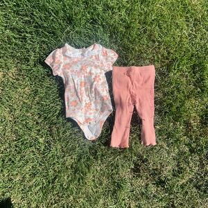 Nicole Miller Floral Onesie and Coral Pants Set